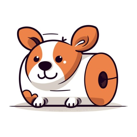 Cute cartoon dog sitting on the car wheel. Vector illustration.