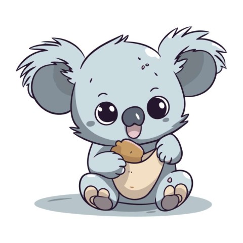 Cute cartoon koala sitting and eating cookie. Vector illustratio