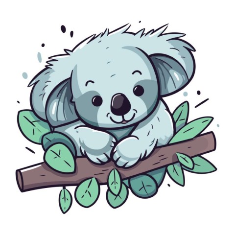 Cute cartoon koala sitting on a tree branch. Vector illustration