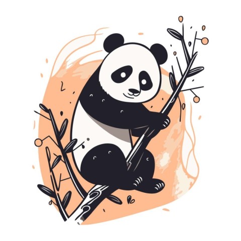 Cute panda sitting on a branch. Vector illustration in cartoon s