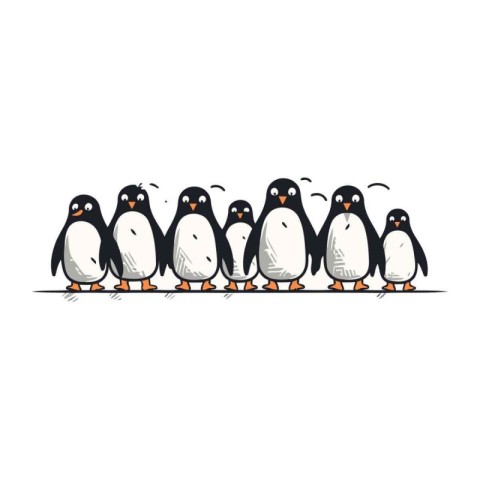 Penguins family isolated on white background. Vector illustratio