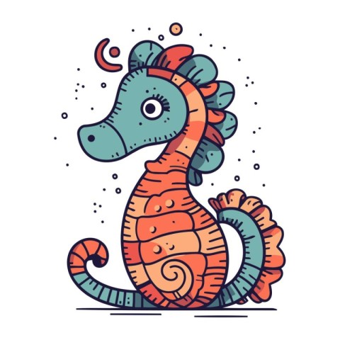 Cute cartoon sea horse. Vector illustration in doodle style.