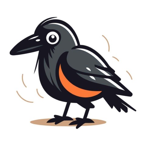 Crow isolated on white background. Vector illustration in cartoo