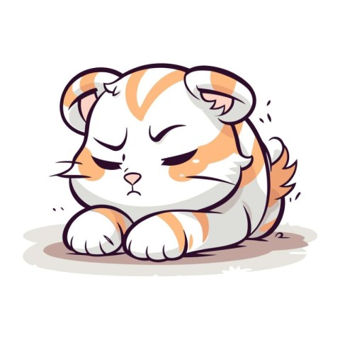 Cute cartoon tiger lying on the floor. Vector illustration isola