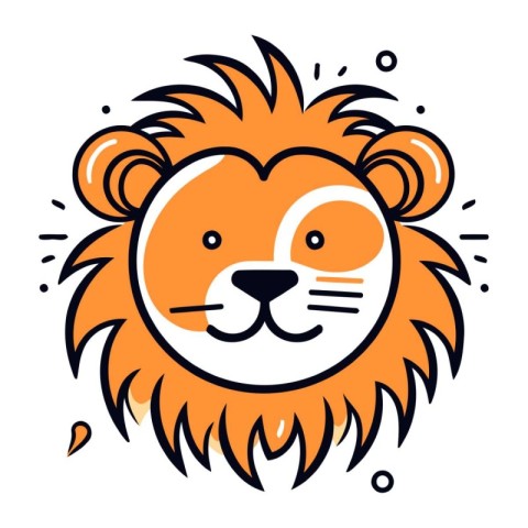 Lion head. Vector illustration in doodle style. Isolated on whit