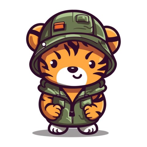 Soldier tiger character cartoon mascot vector illustration. Cute