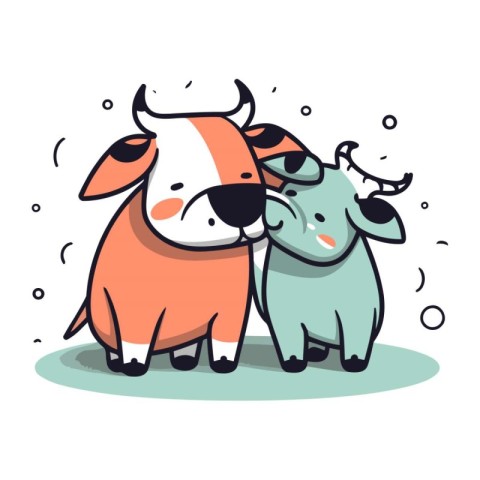 Cute cow and bull. Vector illustration in cartoon flat style.