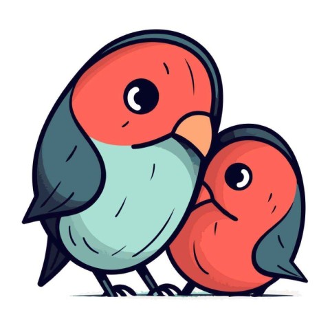 Cute cartoon couple of colorful birds. Vector illustration isola