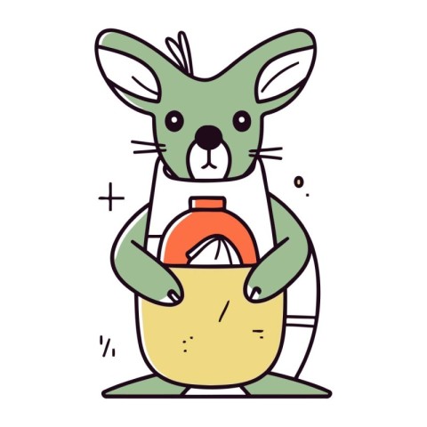 Cute kawaii mouse with a bowl of eggs. Vector illustration