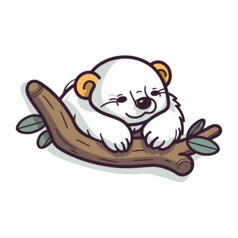 Cute polar bear sleeping on a tree branch. Vector illustration.