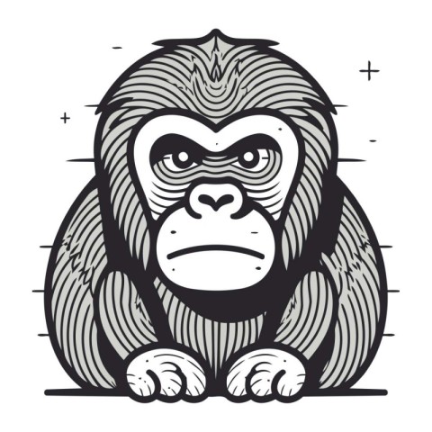 Gorilla in line art style. Monochrome vector illustration.