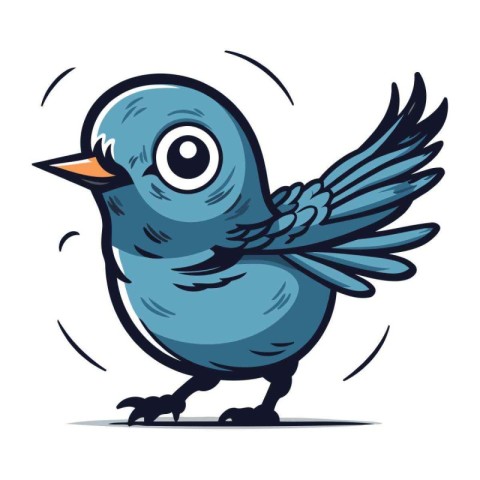 Cute cartoon blue bird. Vector illustration isolated on white ba