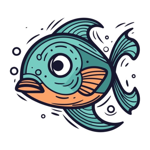 Cartoon fish. Hand drawn vector illustration isolated on white b