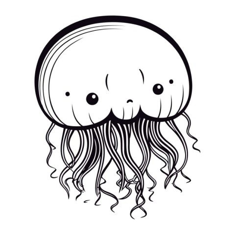 Jellyfish. Black and white vector illustration. Isolated on whit