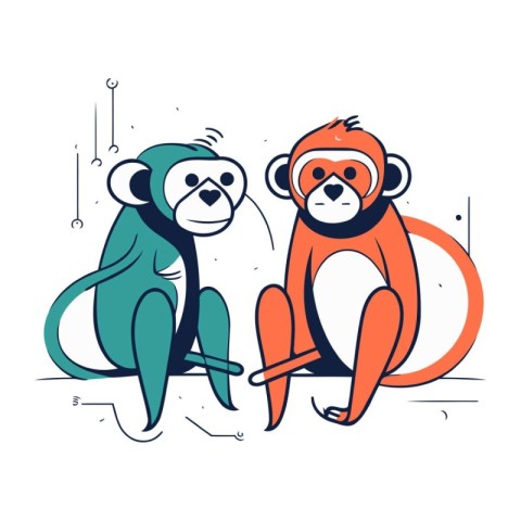 Monkey and monkey sitting on the floor. Vector illustration in l