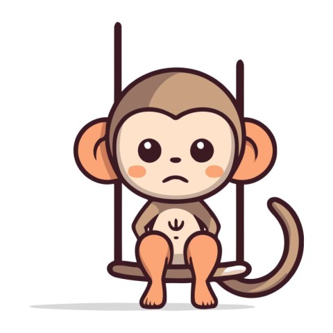 Monkey sitting on swing cartoon character vector illustration. F