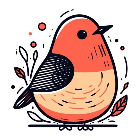 Hand drawn vector illustration of a cute little bird sitting on