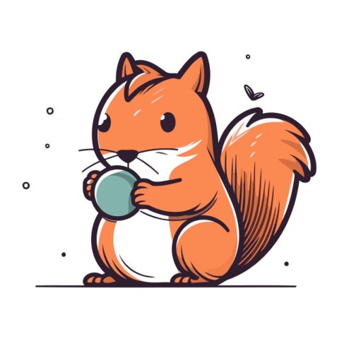 Cute squirrel with a ball. Vector illustration on white backgrou