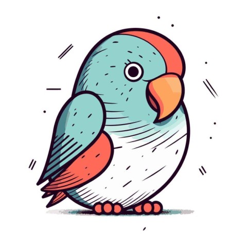 Hand drawn vector illustration of a cute parrot. Isolated on whi