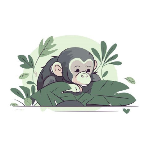 Monkey and green leaves. Vector illustration in flat style. Cart