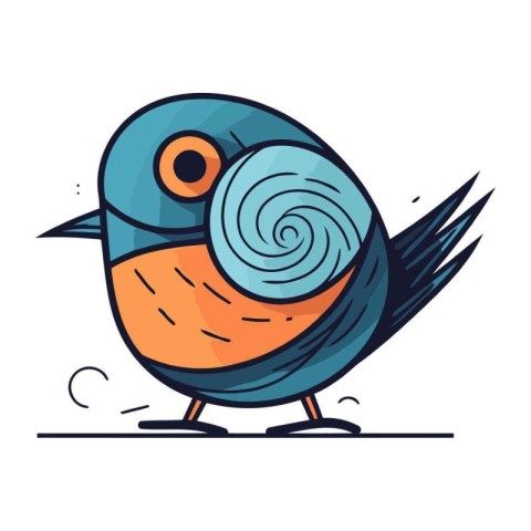 Vector illustration of cute cartoon bird with spiral in its beak