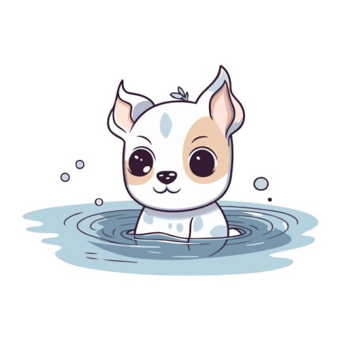 Cute cartoon dog character swimming in the water. Vector illustr