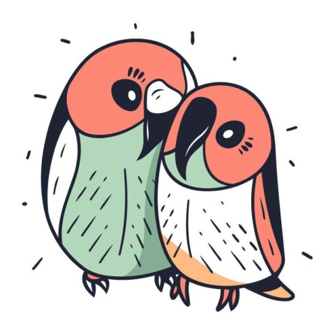 Two cute parrots. Vector illustration in doodle style.