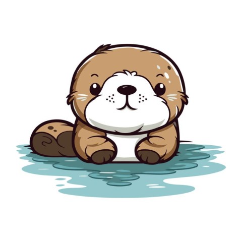 Cute cartoon beaver sitting in the water. Vector illustration.