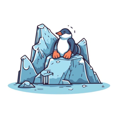 Penguin sitting on a rock. Vector illustration in cartoon style.