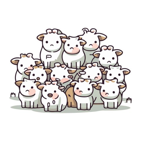 Illustration of a group of cute cartoon sheep on a white backgro