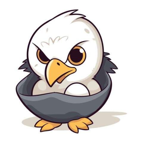 Cute eagle in the nest. Vector illustration isolated on white ba