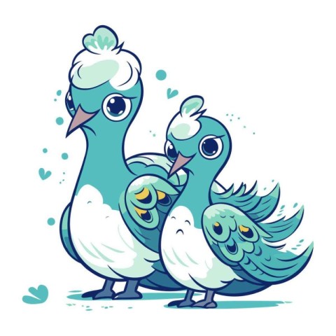 Pigeons. Two cute birds. Vector illustration on white background