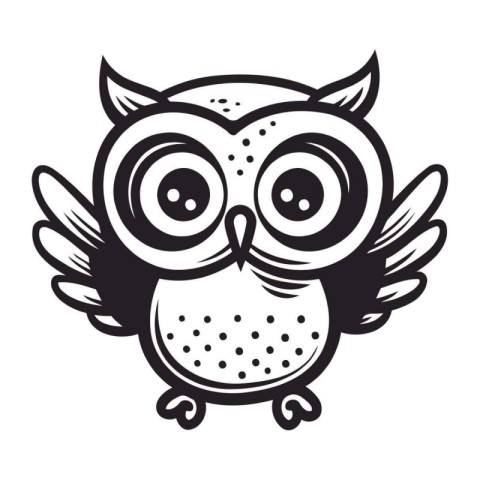 Owl with big eyes isolated on white background. Vector illustrat