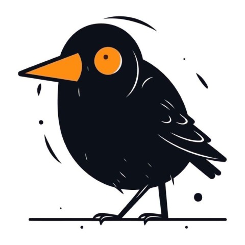 Cute black bird. Hand drawn vector illustration in cartoon style