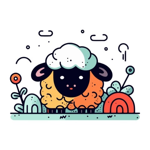 Cute sheep. Vector illustration in doodle cartoon style.