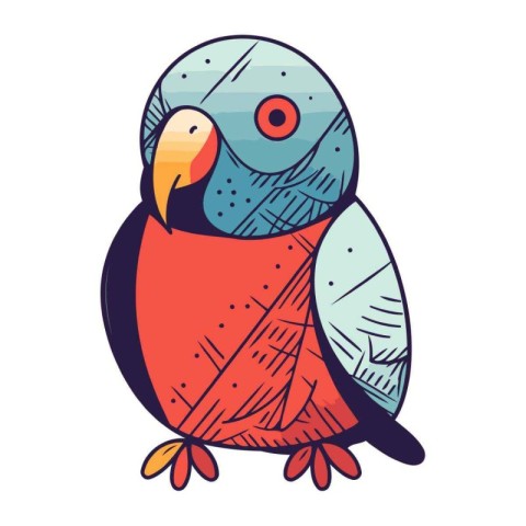 Cute parrot on a white background. Vector illustration in cartoo