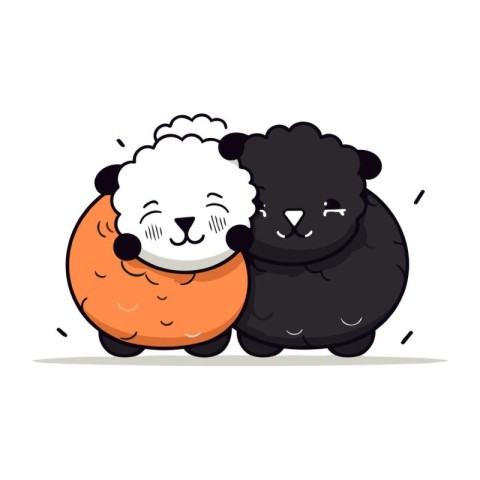 Sheep and black panda. Cute cartoon vector illustration.