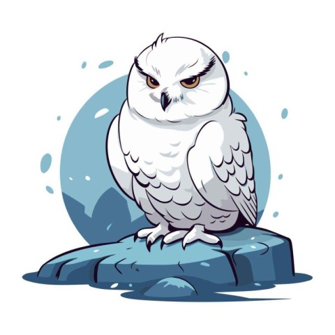 White owl sitting on a rock. Vector illustration in cartoon styl