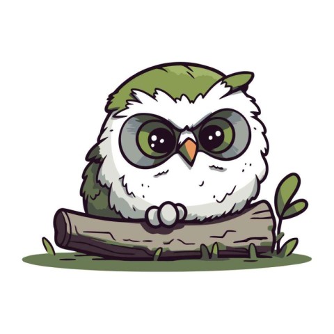 Cute owl sitting on a log. Vector illustration of a cartoon owl.