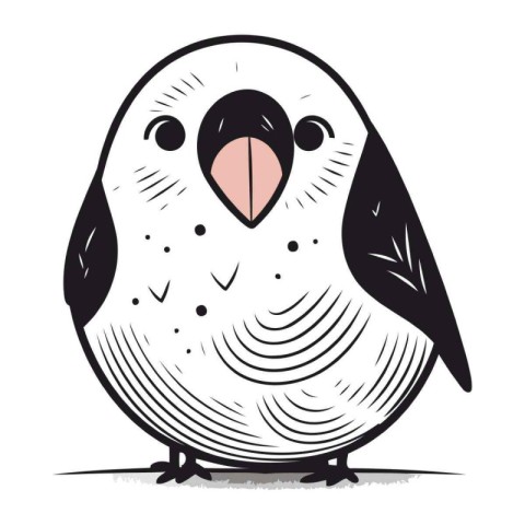 Cute black and white vector illustration of a cute little parrot