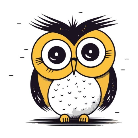 Cute cartoon owl with big eyes. Vector illustration on white bac