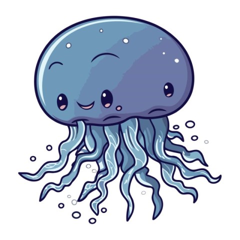 Cute cartoon jellyfish. Vector illustration isolated on white ba