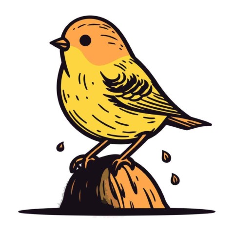 Vector illustration of a cute little yellow bird sitting on a ro