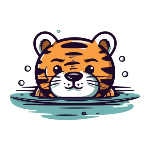 Cute tiger in the water. Vector illustration of a tiger.