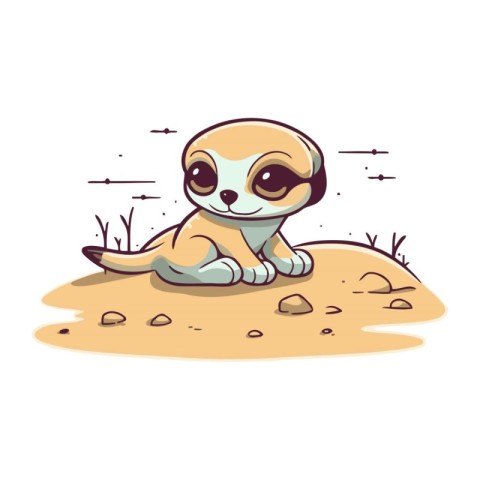 Cute cartoon meerkat sitting on the sand. Vector illustration