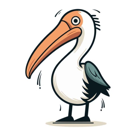 Pelican bird isolated on white background. Cartoon style vector