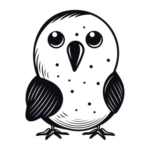 Cute cartoon owl. Black and white vector illustration isolated o