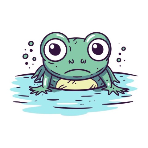 Frog in water. Vector illustration. Cute cartoon character.