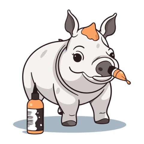 Rhinoceros with a bottle of water. Vector illustration.