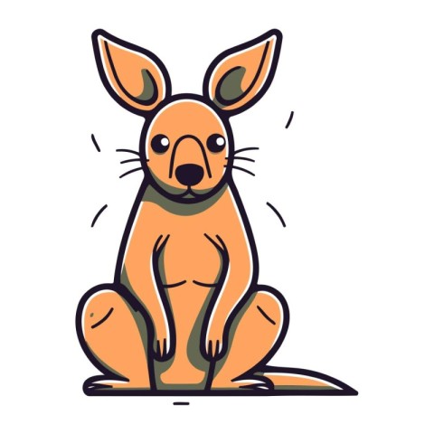 Cute kangaroo sitting on the ground. Cartoon style vector illust